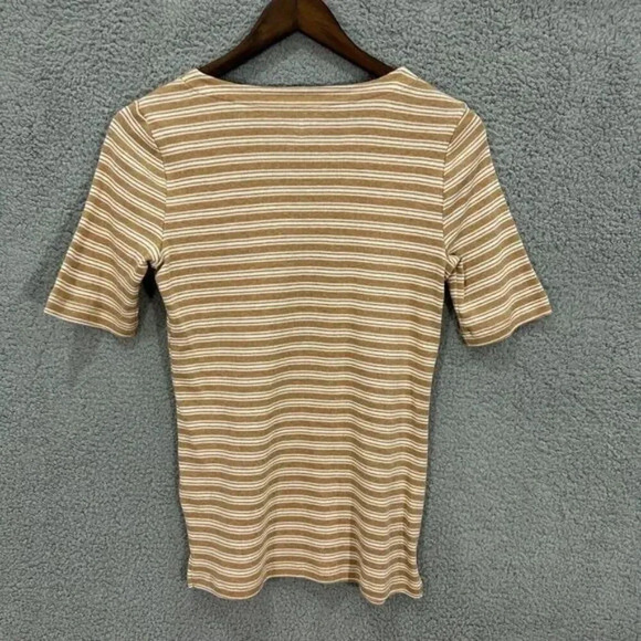 Talbots top womens XS beige striped‎ half sleeve tee cotton v neck costal beach - Picture 5 of 5